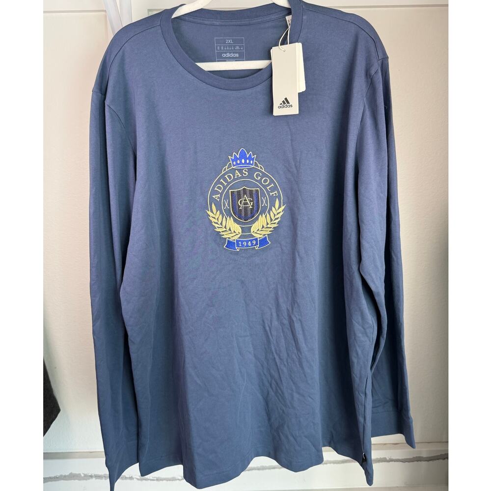 NWT Adidas Men’s Golf Crest Logo Long Sleeve Performance Shirt Blue 2XL